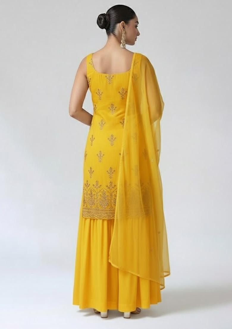 Yellow Sequin Shimmer Sharara Set - Indya