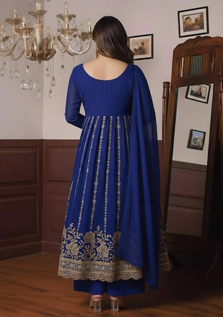 Royal Blue Sequin Shimmer Anarkali Set - Indya