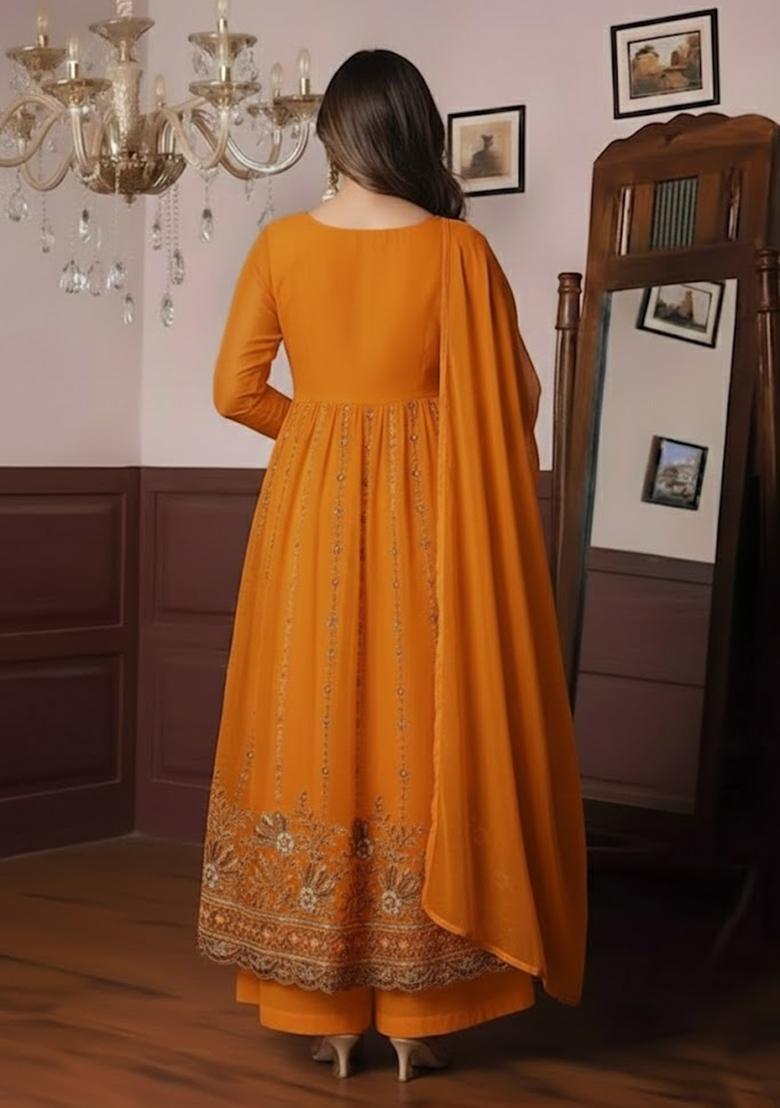 Orange Sequin Shimmer Anarkali Set - Indya