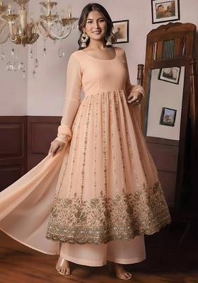 Peach Sequin Shimmer Anarkali Set