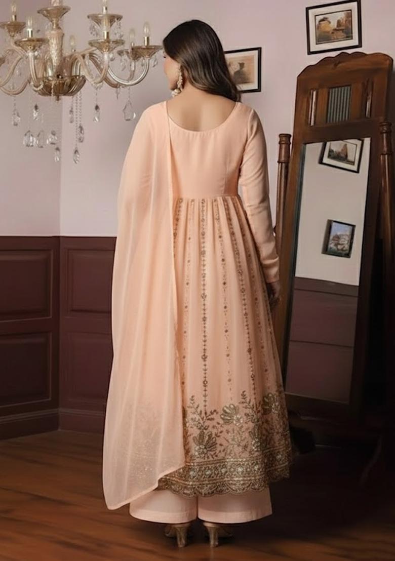 Peach Sequin Shimmer Anarkali Set - Indya