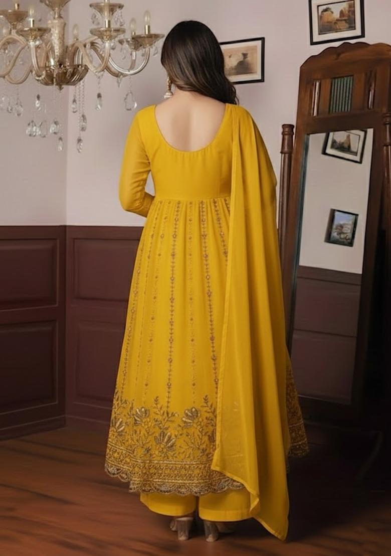 Yellow Sequin Shimmer Anarkali Set - Indya