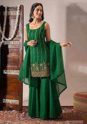 Emerald Green Sequin Shimmer Sharara Set