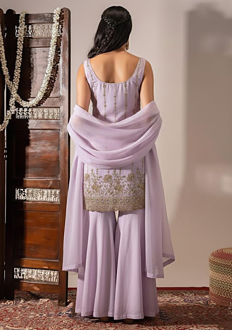 Lavender Sequin Shimmer Sharara Set - Indya