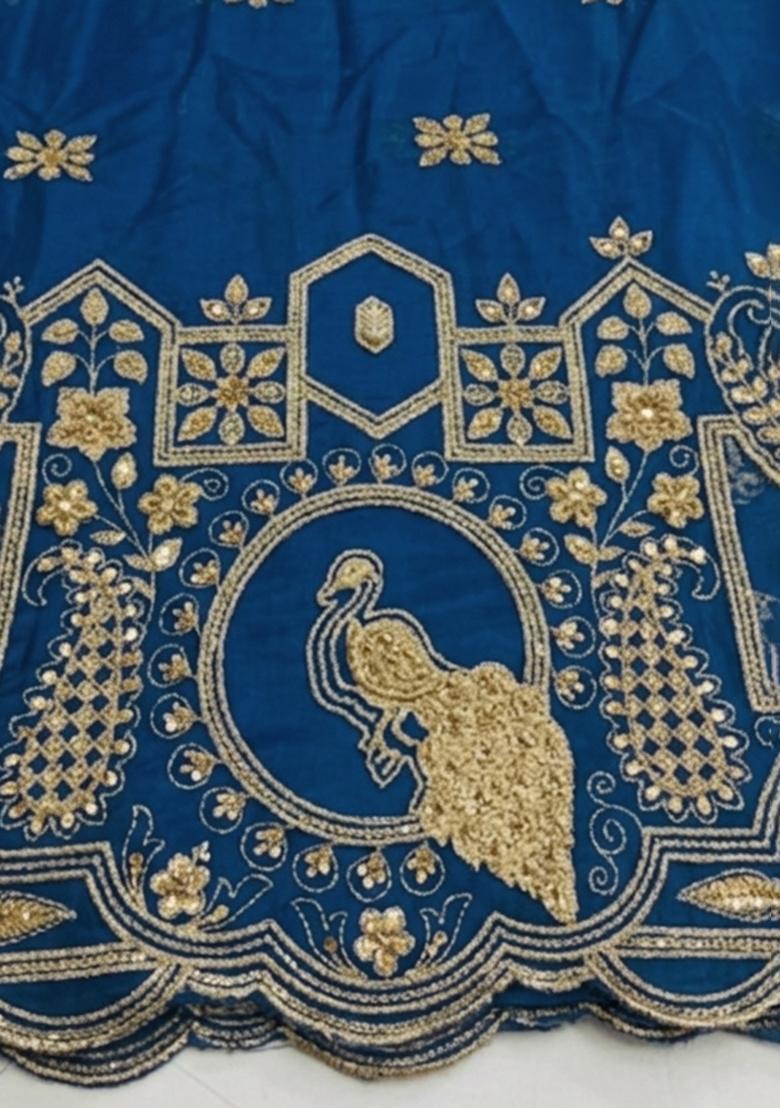 Royal Blue Printed Crepe Anarkali Set - Indya