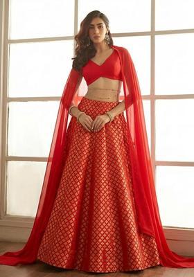 Red Brocade Lehenga Set