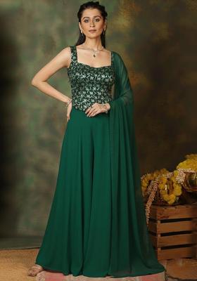 Bottle Green Silk Blend Lehenga Set
