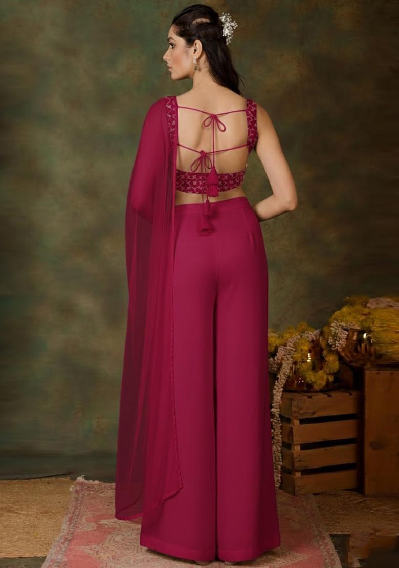 Rani Pink Silk Blend Lehenga Set - Indya