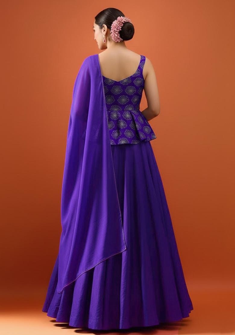 Purple Sequin Silk Blend Lehenga Set - Indya