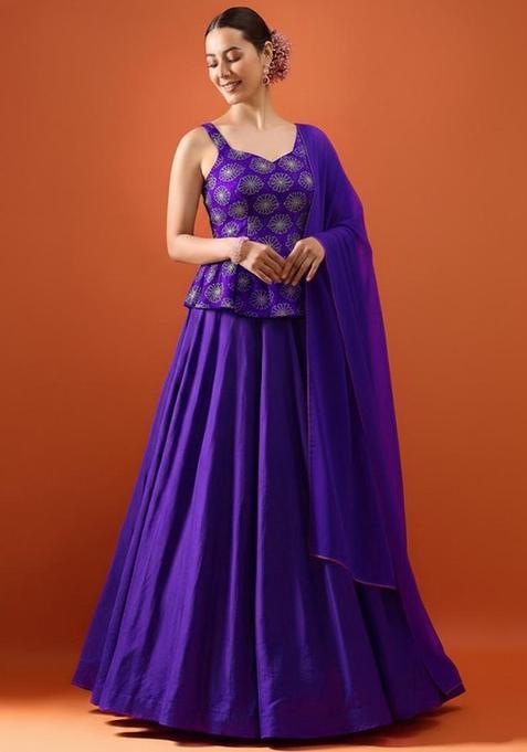 Purple Sequin Silk Blend Lehenga Set