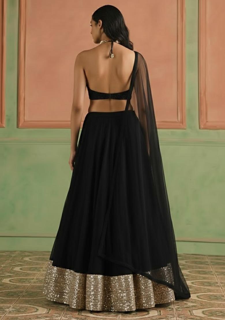 Black Sequin Shimmer Lehenga Set - Indya