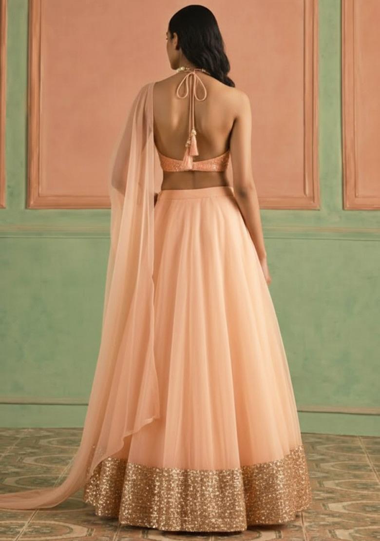 Peach Sequin Shimmer Lehenga Set - Indya