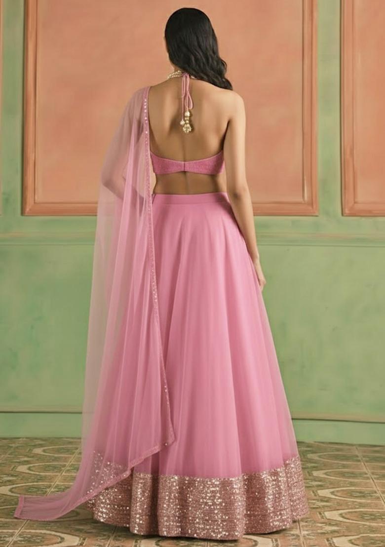 Pink Sequin Shimmer Lehenga Set - Indya