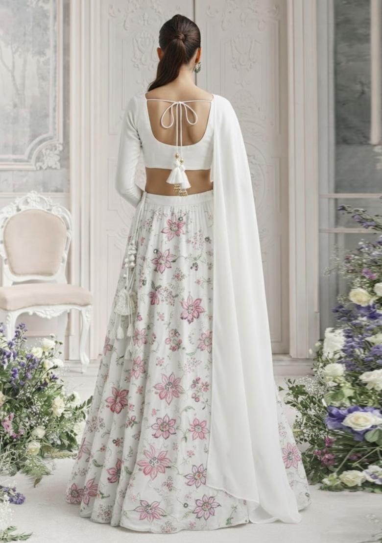 Sage Green Embroidered Organza Lehenga Set - Indya