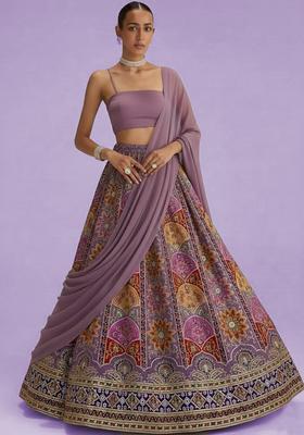 Lavender Embroidered Crepe Lehenga Set