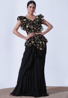 Black Embroidered Crepe Fusion Set