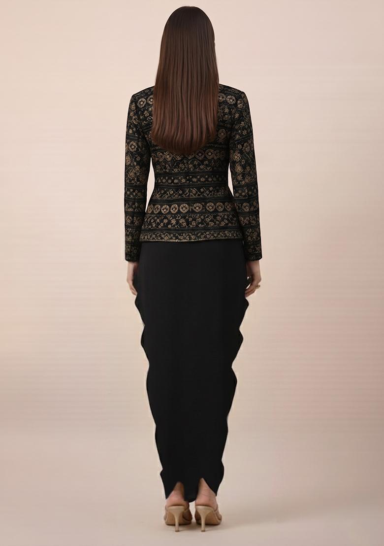 Black Sequin Net Fusion Set - Indya