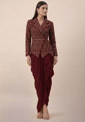 Burgundy Sequin Net Fusion Set