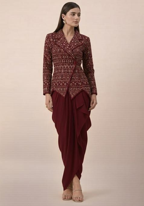 Burgundy Sequin Net Fusion Set