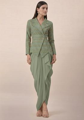 Sage Green Sequin Net Fusion Set