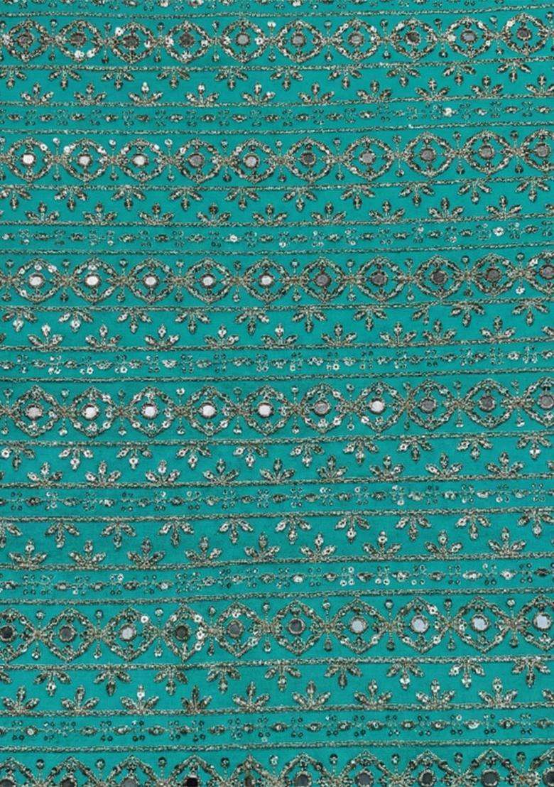 Turquoise Sequin Net Fusion Set - Indya
