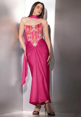 Pink Zari Satin Fusion Set