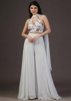 Ivory Embroidered Crepe Fusion Set