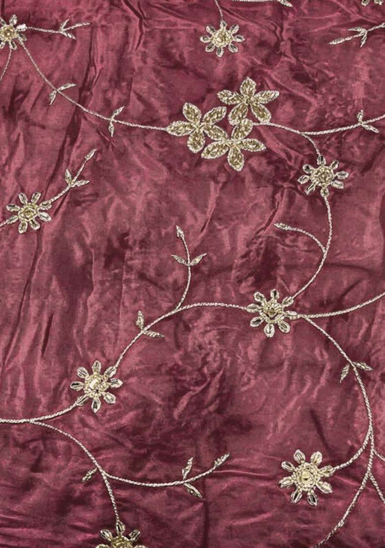 Light Wine Embroidered Crepe Fusion Set - Indya