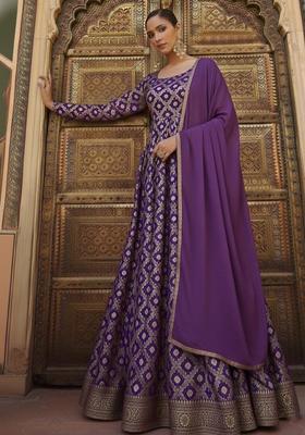 Purple Silk Blend Anarkali With Dupatta
