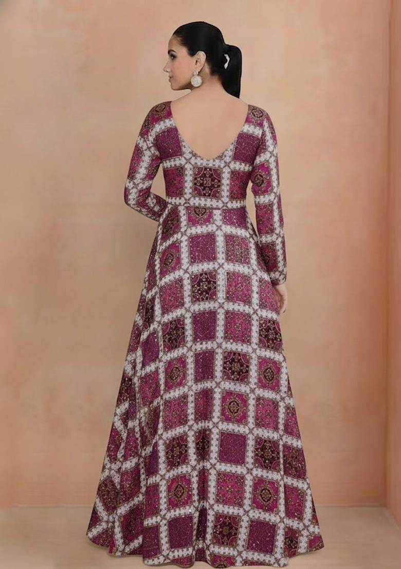 Pink Sequin Crepe Anarkali - Indya