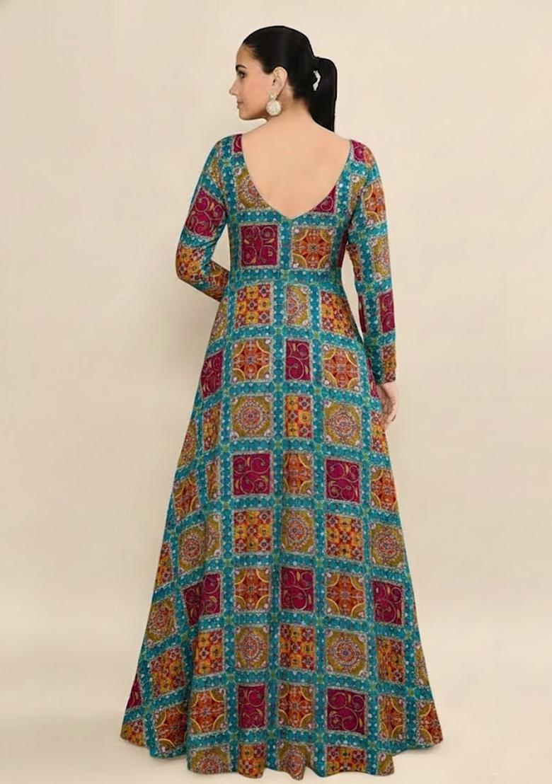 Multicolor Sequin Crepe Anarkali - Indya