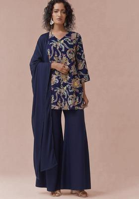 Purple Embroidered Crepe Sharara Set