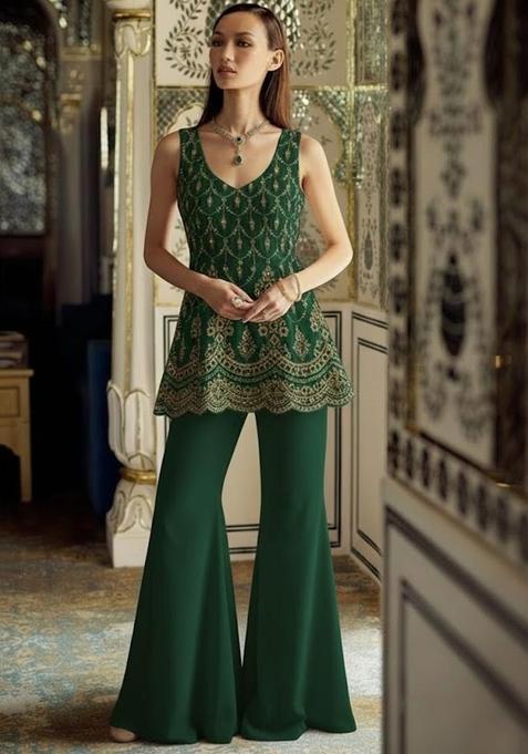 Bottle Green Sequin Shimmer Fusion Set