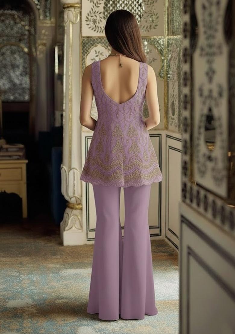 Lavender Sequin Shimmer Fusion Set - Indya