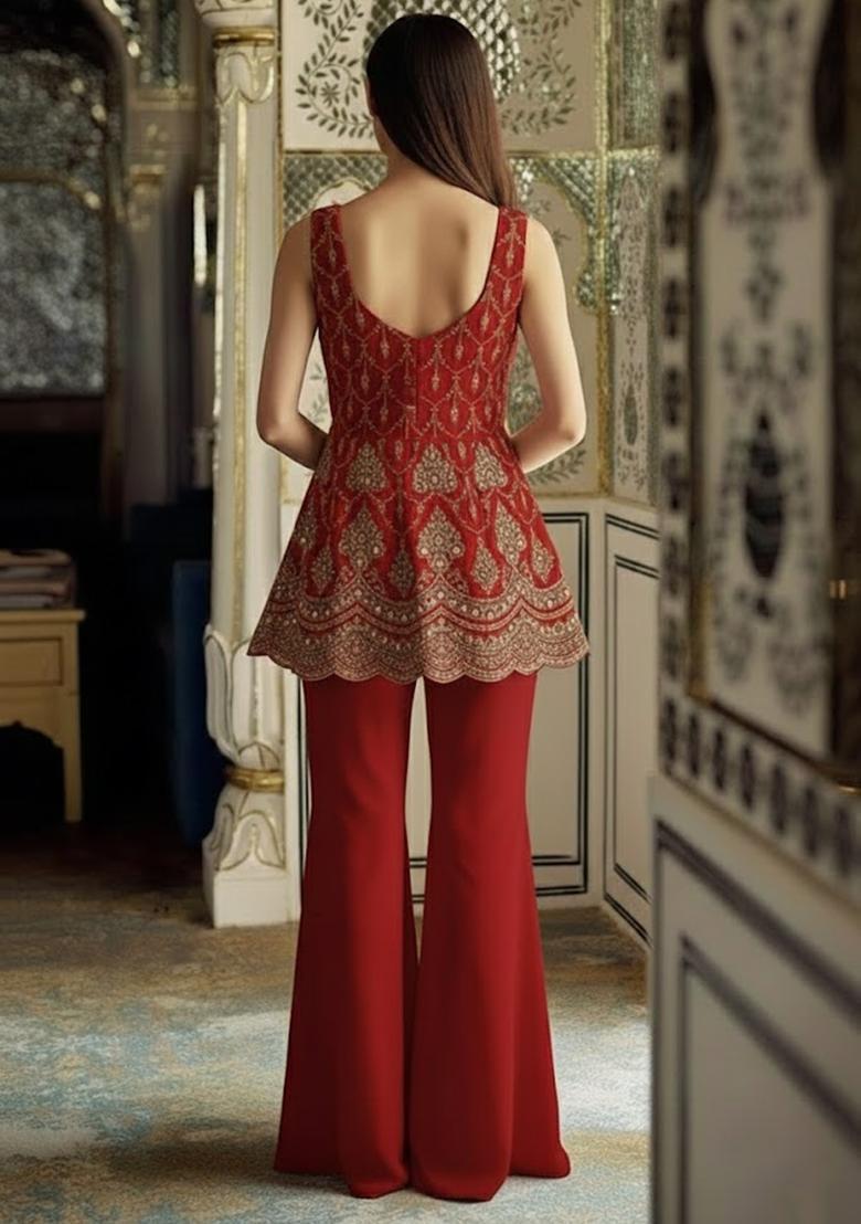 Royal Red Sequin Shimmer Fusion Set - Indya