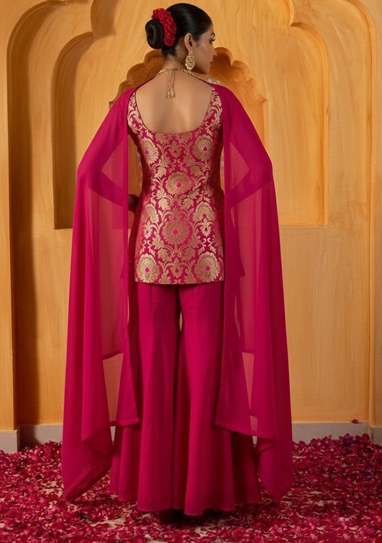 Rani Pink Brocade Sharara Set - Indya