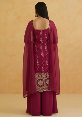 Magenta Embroidered Crepe Sharara Set