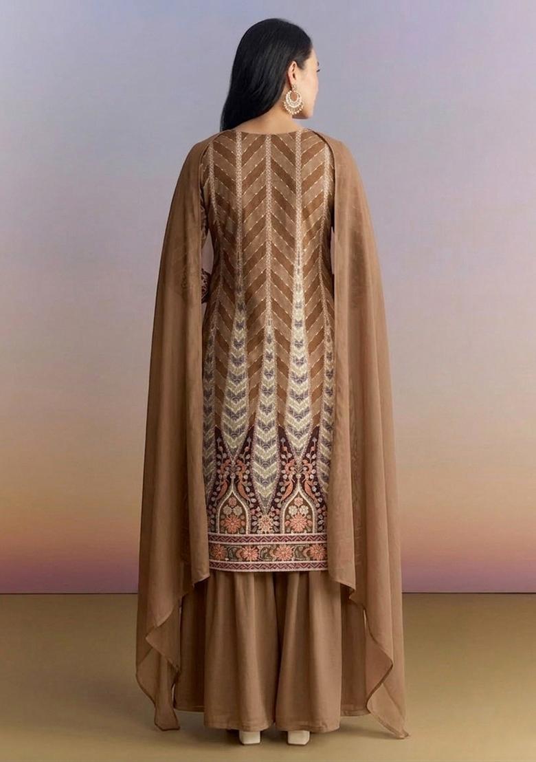 Brown Printed Crepe Fusion Set - Indya