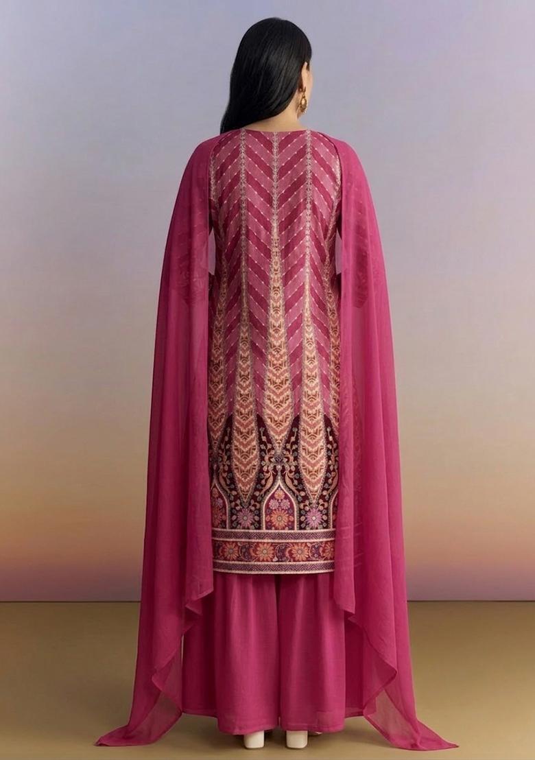 Rani Pink Printed Crepe Fusion Set - Indya