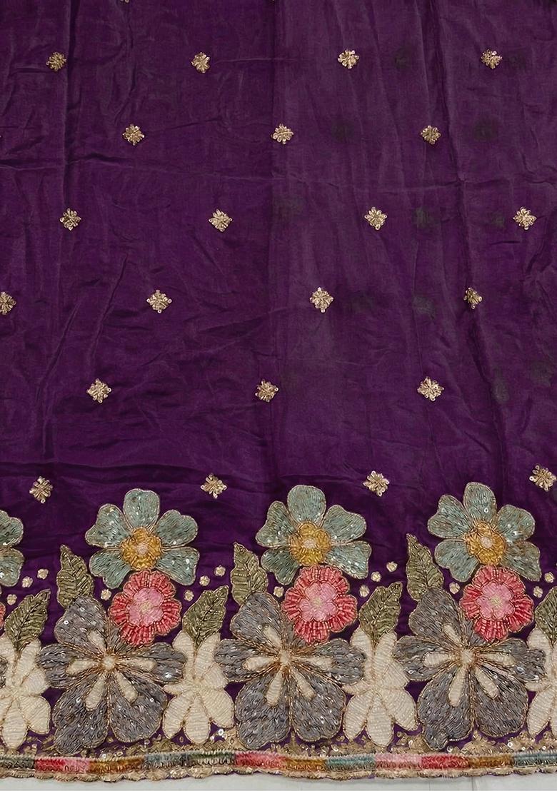 Purple Embroidered Crepe Sharara Set - Indya
