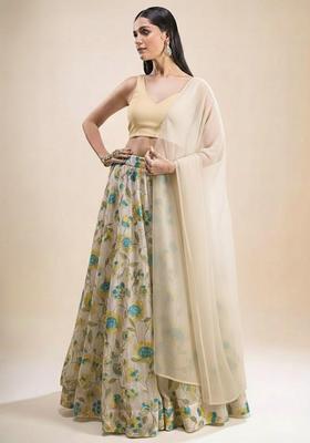 Cream Embroidered Organza Lehenga Set