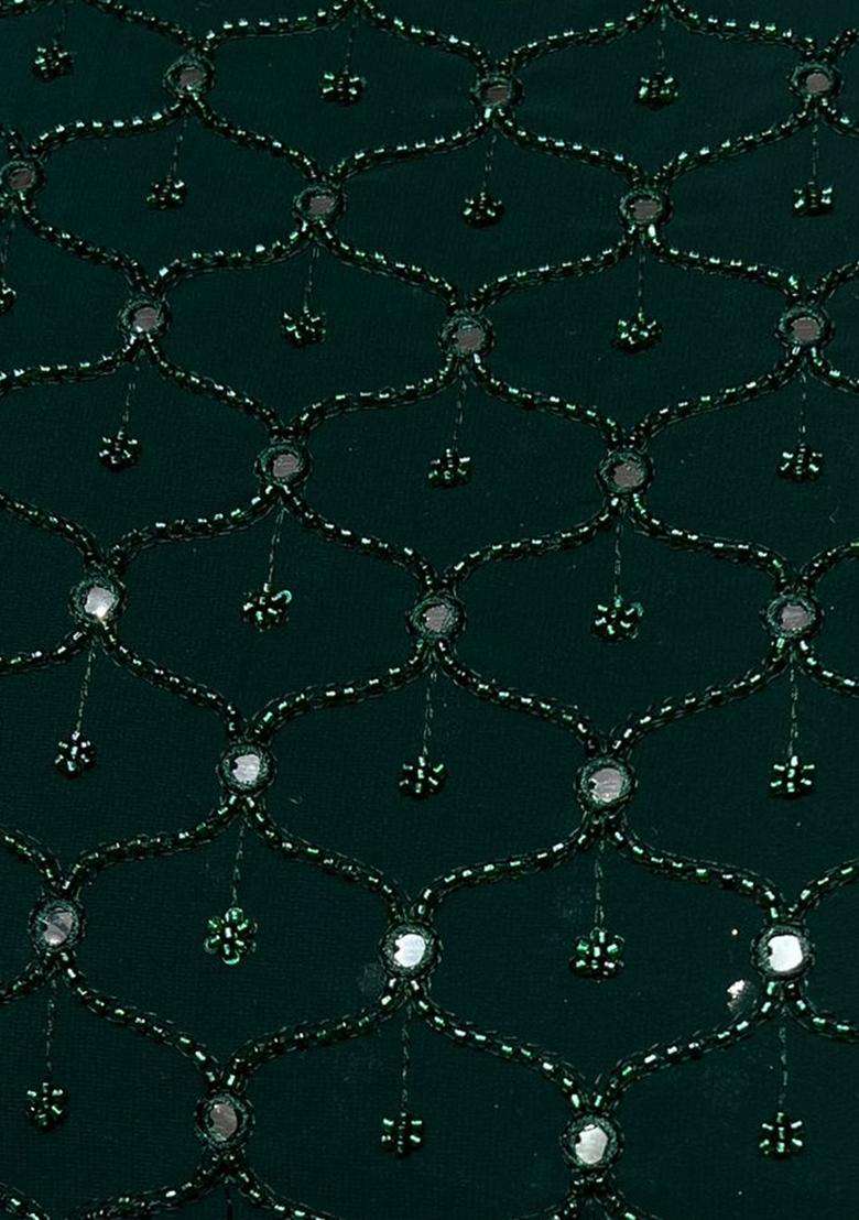 Bottle Green Embroidered Georgette Lehenga Set - Indya