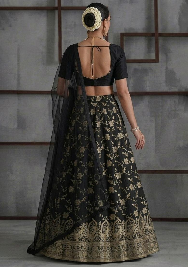 Black Tissue Lehenga Set - Indya