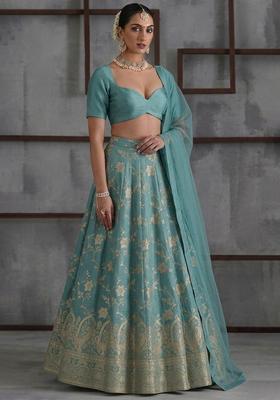 Pastel Blue Tissue Lehenga Set