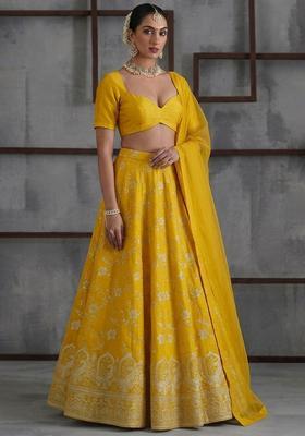 Yellow Tissue Lehenga Set