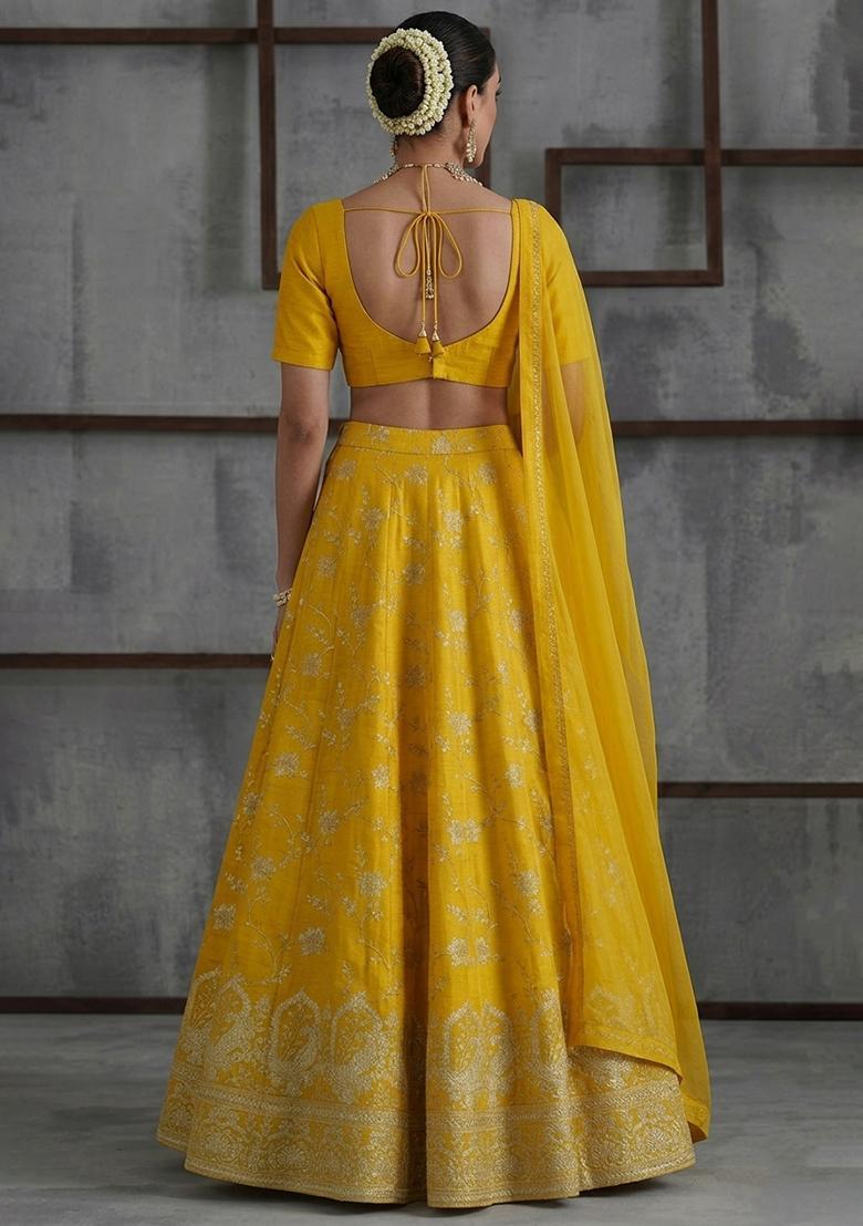 Yellow Tissue Lehenga Set - Indya