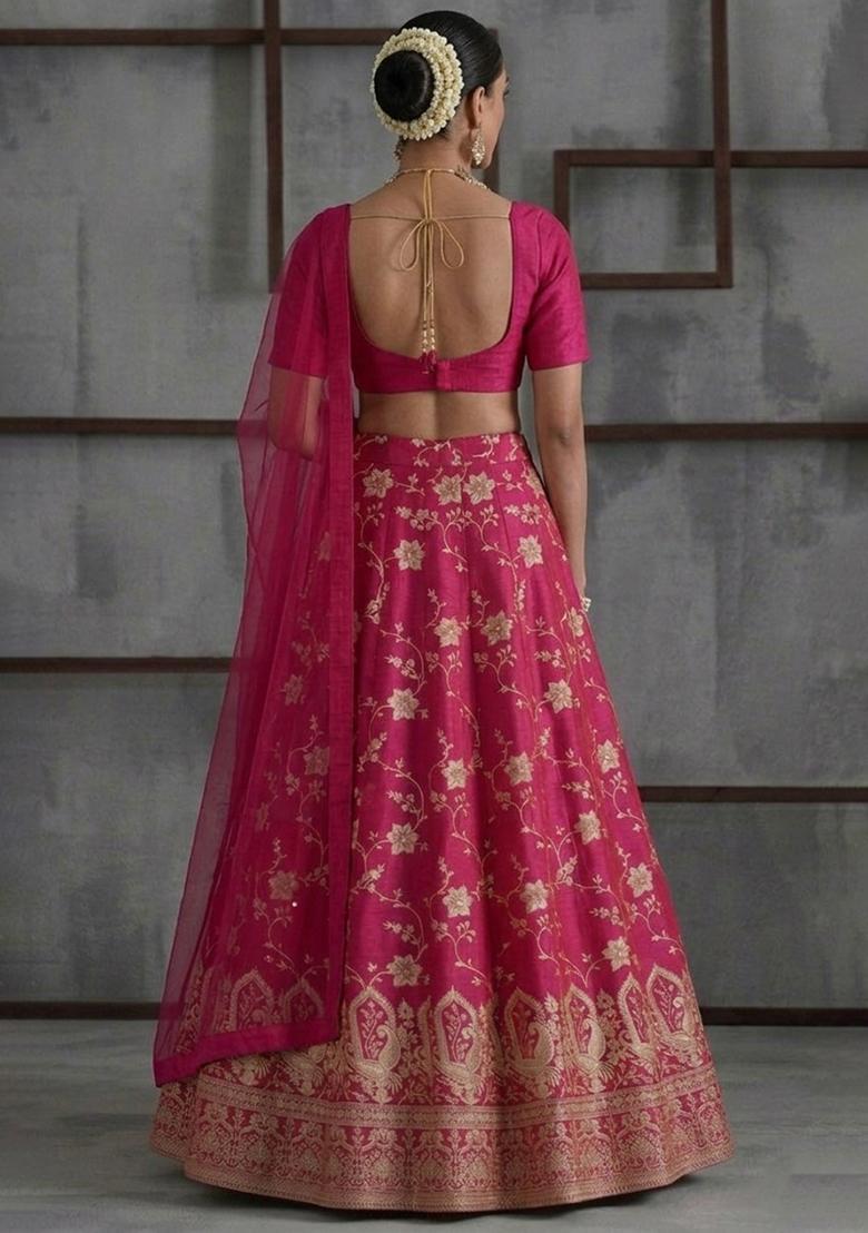 Rani Pink Tissue Lehenga Set - Indya