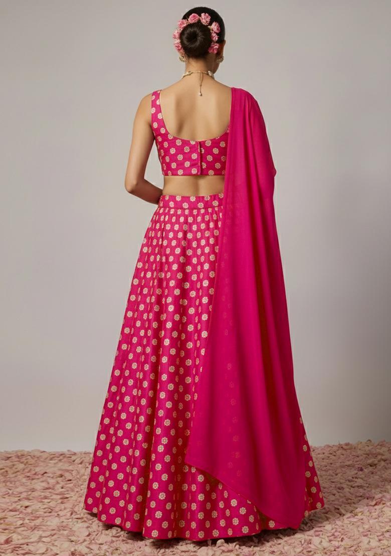 Rani Pink Silk Blend Lehenga Set - Indya