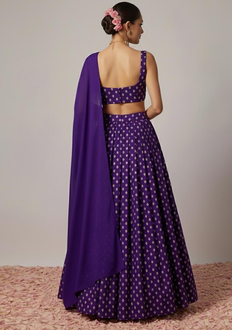 Violet Silk Blend Lehenga Set - Indya