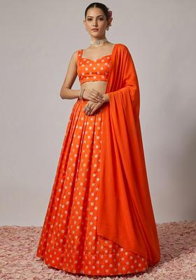 Orange Silk Blend Lehenga Set